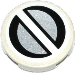 Lego Tile, Round 2 x 2 with Bottom Stud Holder with 2 Silver Half Circles Pattern (Sticker) - Set 70737 / White