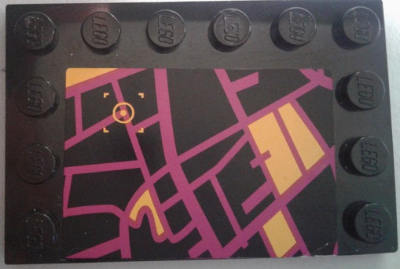 Lego Tile, Modified 4 x 6 with Studs on Edges with Purple and Orange Satellite Map Pattern (Sticker) - Set 79117