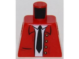 Lego Torso Jacket Open with White Shirt, Black Tie and 4 Buttons Pattern / Red