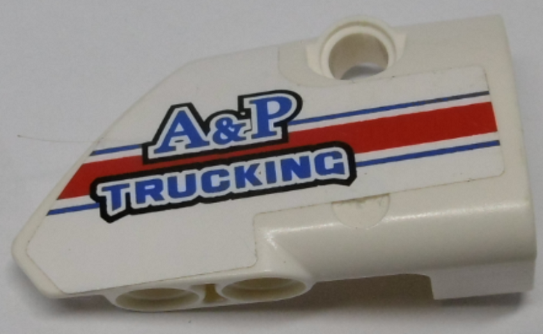 Lego Technic, Panel Fairing # 2 Small Smooth Short, Side B with Blue, Red and White Stripes and 'A&P TRUCKING' Pattern (Sticker) - Set 8071 / White
