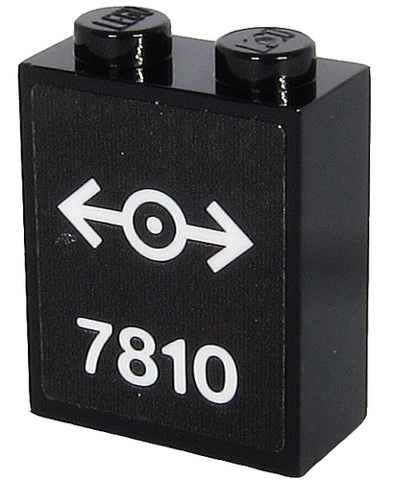Lego Brick 1 x 2 x 2 with Inside Stud Holder with White '7810' and Train Logo on Black Background Pattern (Sticker) - Set 40370 / Black