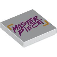 Lego Tile 2 x 2 with Magenta 'MASTER PIECE' Print