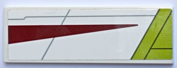 Lego Tile 2 x 6 with Dark Red and Lime Triangles, Light Bluish Gray Lines, Starfighter Pattern Model Left Side (Sticker) - Set 75333