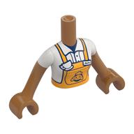 Lego Minidoll Torso Woman with Bright Light Orange Apron, Croissant, Name Tag, Coffee Cup Print, Medium Nougat Arms and Hands