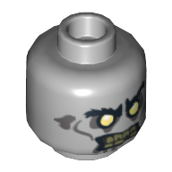 Lego Minifig Head Zombie, White Eyes, Yellowed Teeth with One Missing Tooth Print [Hollow Stud] / Light Bluish Gray