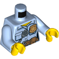Lego Torso Bright Light Blue Shirt, Police Badge, Radio, Dark Tan Belt, Pocket Print, Bright Light Blue Arms, Yellow Hands / Bright Light Blue