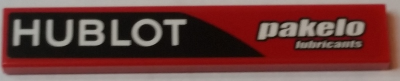 Lego Tile 1 x 6 with 'HUBLOT' and 'pakelo lubricants' Pattern Model Left Side (Sticker) - Set 75908