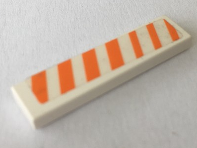 Lego Tile 1 x 4 with Orange and White Stripes Pattern Model Right Side (Sticker) - Set 7709 / White