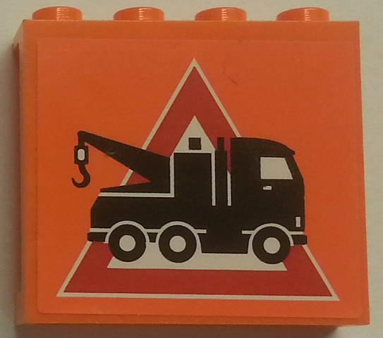 Lego Panel 1 x 4 x 3 with Side Supports - Hollow Studs with Tow Truck Danger Sign Pattern (Sticker) - Set 7642