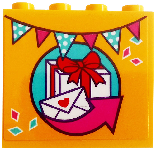 Lego Panel 1 x 4 x 3 with Side Supports - Hollow Studs with Flags, Present, Envelope and Dark Pink Arrow Pattern (Sticker) - Set 41310