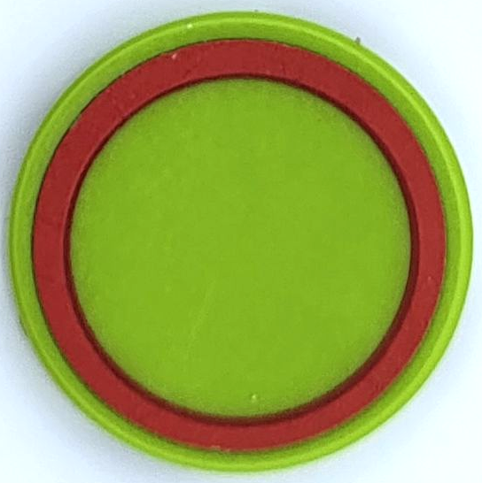 Lego Tile, Round 2 x 2 with Bottom Stud Holder with Red Ring Thin Pattern (Sticker) - Set 76021 / Lime