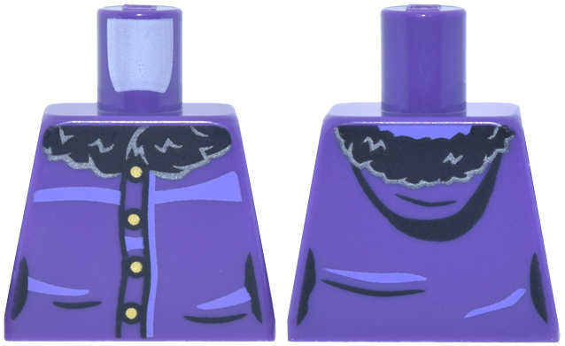 Lego Torso Female Coat with Lavender Highlights, Gold Buttons, Black and Silver Fur Collar and Hood Pattern