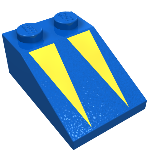 Lego Brick Sloped 33° 3 x 2 with Yellow Triangles Print / Blue