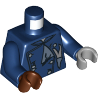 Lego Torso, Odd Hands, Jacket Double Breasted, Tattered with Gold Buttons Print, Dark Blue Arms, Left Light Bluish Gray Hand, Right Reddish Brown Hand / Dark Blue