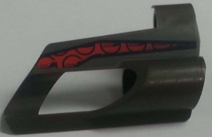 Lego Technic, Panel Fairing # 5 Small Short, Large Hole, Side A with Red and Black Pattern (Sticker) - Set 8354