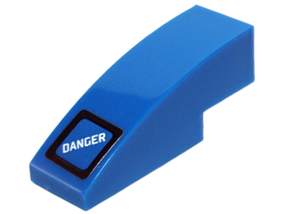 Lego Slope, Curved 3 x 1 with Square with Black Border and White 'DANGER' Pattern (Sticker) - Set 70724 / Blue