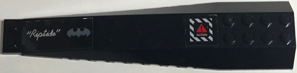 Lego Wedge 16 x 4 Triple Curved with Reinforcements with 'Riptide', Batman Logo and Danger Symbol Pattern Model Left Side (Stickers) - Set 70909
