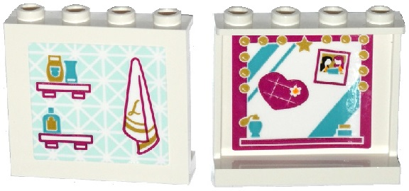 Lego Panel 1 x 4 x 3 with Side Supports - Hollow Studs with Towel and Shelves on Outside and Mirror with Heart on Inside Pattern (Stickers) - Set 41135