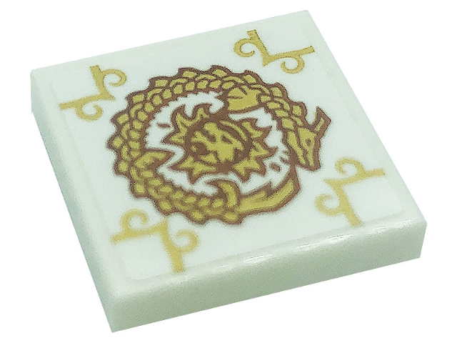 Lego Tile 2 x 2 with Gold Dragon and Scrollwork Pattern (Sticker) - Set 71755