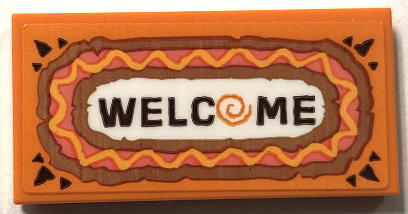 Lego Tile 2 x 4 with Mat with Reddish Brown 'WELCOME' on White Background Pattern (Sticker) - Set 41717