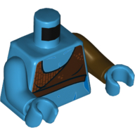 Lego Torso, Odd Arms, Crop Top, Dark Brown, Bare Midriff Print (Aayla Secura), Left Dark Brown Arm, Right Dark Azure Arm, Dark Azure Hands / Dark Azure