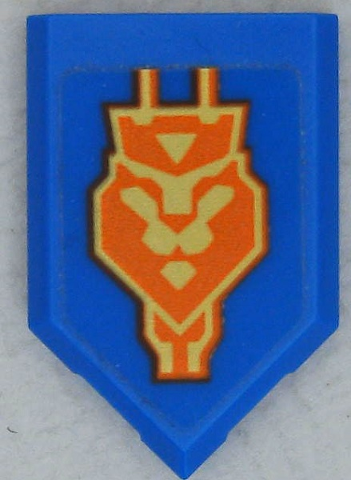 Lego Tile, Modified 2 x 3 Pentagonal with Bright Light Yellow and Orange Crowned Lion Head Pattern (Sticker) - Set 70357 / Blue