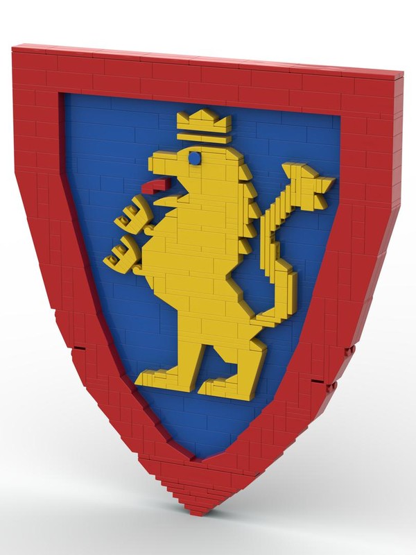 Lego Brick-Built Crusader / Lion Shield (Blue Background)