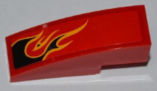 Lego Slope, Curved 3 x 1 with Black Flames with Orange Outline Pattern Model Left Side (Sticker) - Set 8227