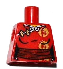 Lego Torso Female Ninjago Robe with Dark Red Sash and Gold Phoenix Pattern / Red