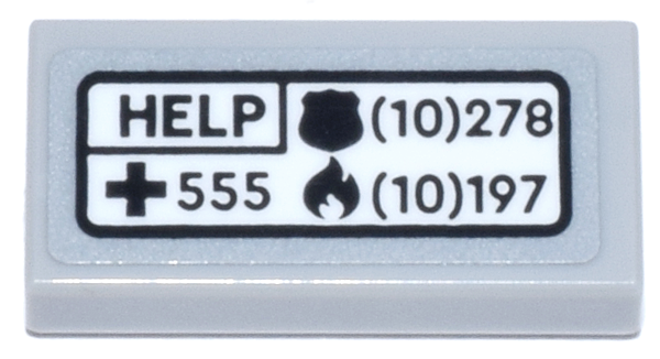 Lego Tile 1 x 2 with White Sign with Black 'HELP' and Emergency Phone Numbers Pattern (Sticker) - Set 21347