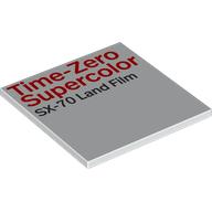 Lego Tile 6 x 6 with Red 'Time-Zero Supercolor' and Black 'SX-70 Land Film' Print / White