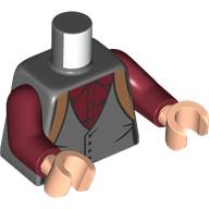 Lego Torso Jacket, Nougat Suspenders, Dark Red Shirt Print, Dark Red Arms, Light Nougat Hands / Dark Bluish Gray
