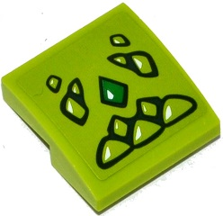 Lego Slope, Curved 2 x 2 x 2/3 with Lime and Green Geometric Dragon Scales Pattern (Sticker) - Set 41176 / Lime