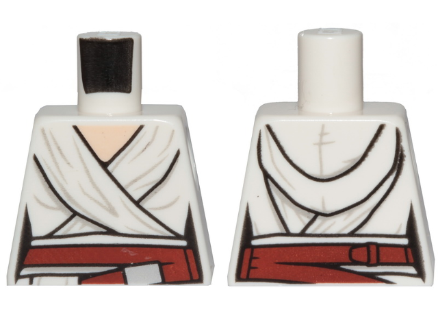 Lego Torso SW Female Outline, White Tied Robe, Dark Red Belt Pattern / White