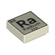 Lego Tile 1 x 1 with Element Radium, '88 Ra Radium 226' Print / Glow in Dark White