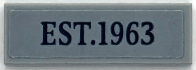 Lego Tile 1 x 3 with Dark Bluish Gray 'EST.1963' Pattern (Sticker) - Set 76294 / Light Bluish Gray