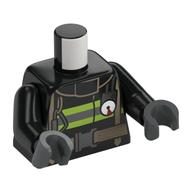Lego Torso, Coat with Reflective Stripes with Utility Belt / Fire Badge on Back Print, Black Arms, Dark Bluish Gray Hands / Black