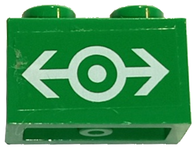 Lego Brick 1 x 2 with White Train Logo Large Pattern (Sticker) - Sets 4511 / 10158 / Green