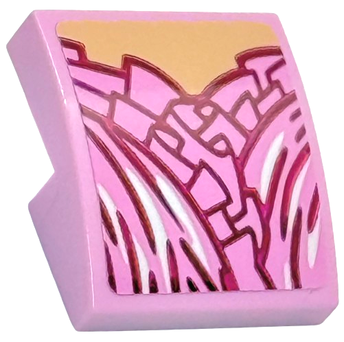 Lego Slope, Curved 2 x 2 x 2/3 with Dress Top with Magenta and White Ruffles over Light Nougat Chest Pattern (Sticker) - Set 75682 / Bright Pink