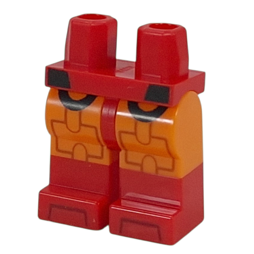 Lego Hips with Orange Legs and Red Boots Pattern with Dark Orange Armor, Black Circles print / Red