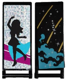 Lego Flag 7 x 3 with Bar Handle with Medium Azure Smoke, Stars and Gold Stripes / Black Female Dancer Silhouette Type 2 Pattern (Stickers) - Set 41105