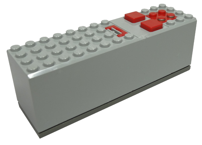 Lego Electric 9V Battery Box 4 x 14 x 4 with Red Buttons and Contact Plate with Dark Gray Base (2846 / 2847c00)
