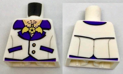 Lego Torso Vest with Open Shirt, Bat Medallion and Hairy Chest Pattern / White