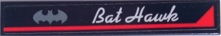 Lego Tile 1 x 6 with Red Stripe, Batman Logo and 'Bat Hawk' Pattern Model Left Side (Sticker) - Set 70915