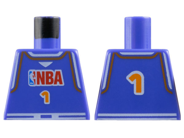 Lego Torso Basketball Jersey Tank Top with White Trim, NBA Logo, and Orange Number 1 Pattern