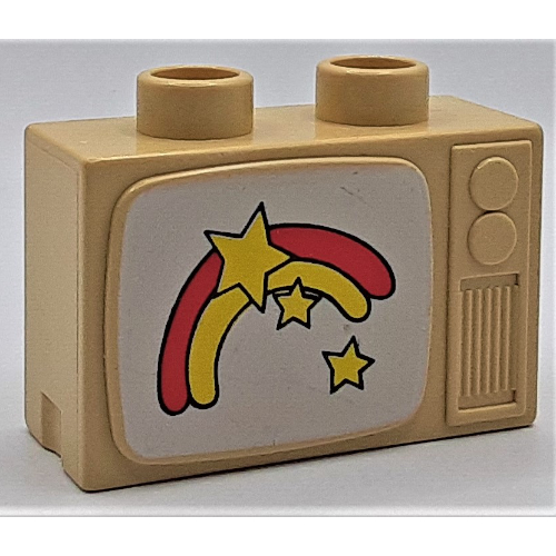 Lego Duplo Television 1 x 2.5 x 1.3 with Rainbow and Stars Print / Tan