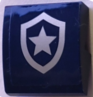 Lego Slope, Curved 2 x 2 x 2/3 with Silver Police Star Badge Logo Pattern (Sticker) - Set 60417 / Dark Blue