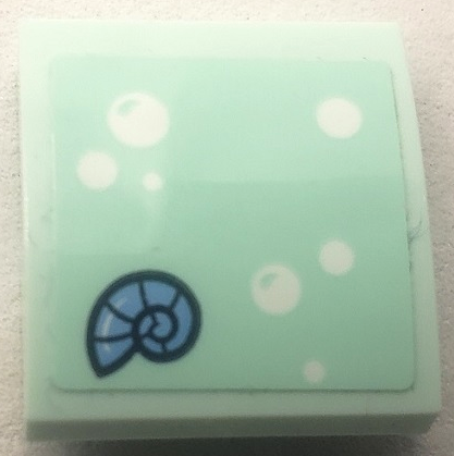 Lego Slope, Curved 2 x 2 x 2/3 with White Bubbles and Medium Blue Shell Pattern (Sticker) - Set 41710 / Light Aqua