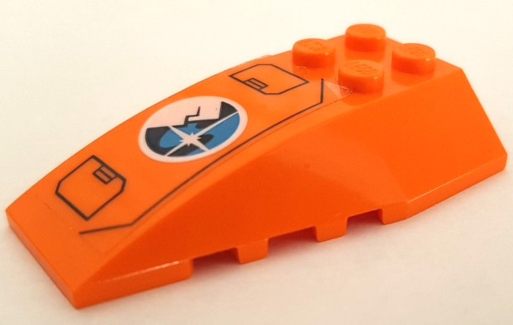 Lego Wedge 6 x 4 Triple Curved with Arctic Explorer Logo on Orange Background Pattern Model Left Side (Sticker) - Set 60194 / Orange