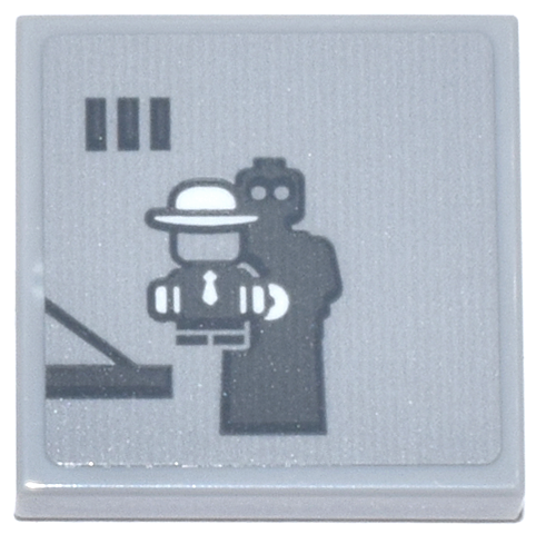 Lego Tile 2 x 2 with Dark Bluish Gray Ventriloquist Minifigure with Scarface Puppet in Prison Cell Pattern (Sticker) - Set 76271